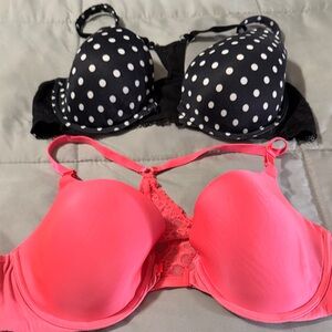 Victoria's Secret Black Polka Dot and Pink Lace Bras both 38C